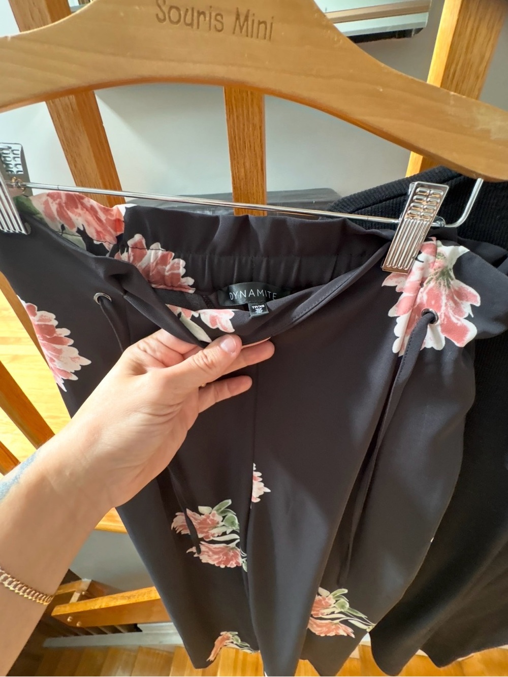 Dynamite Black Joggers with Pink Floral Print